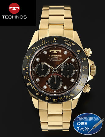 TECHNOS（テクノス）ゴールドクロノグラフ（ゴールドｘブラウン）(23-0665）[メンズ]