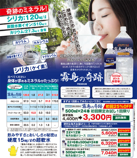 【初回限定お試し１回限り4400円→3300円】霧島の奇跡（500mlx24本）(26-2004)